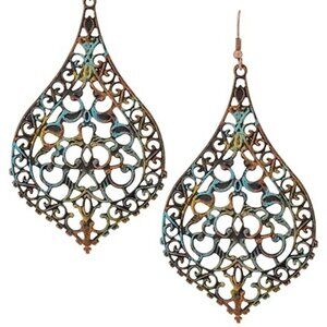 3.5" Rustic Statement Earrings in Antique Copper/Patina - New w/Tags